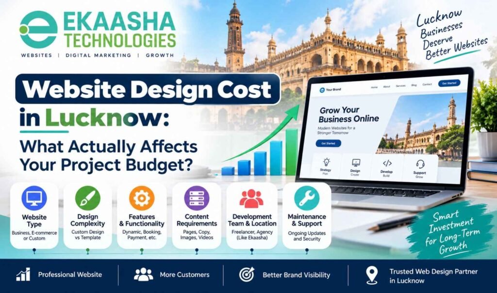 Website design cost in Lucknow featured image showing website development pricing and business website planning