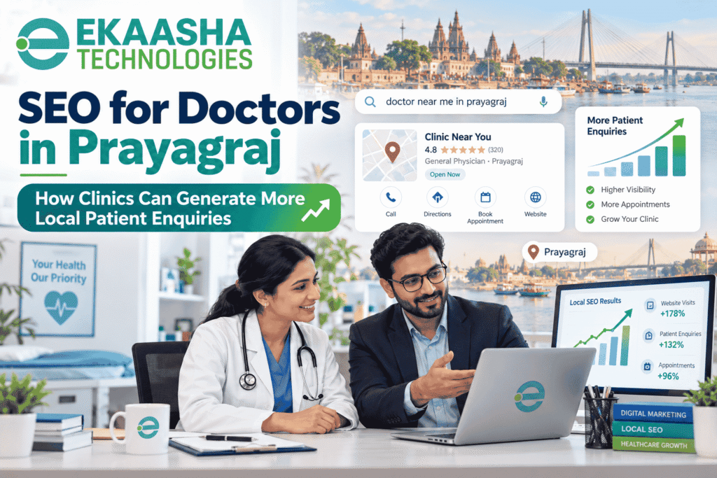 SEO for doctors in Prayagraj featured image showing how clinics can generate more local patient enquiries