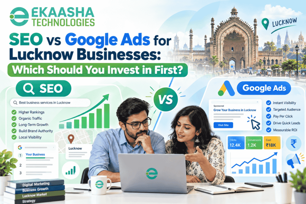 SEO vs Google Ads Lucknow featured image comparing which marketing strategy businesses should invest in first