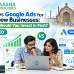 SEO vs Google Ads Lucknow featured image comparing which marketing strategy businesses should invest in first